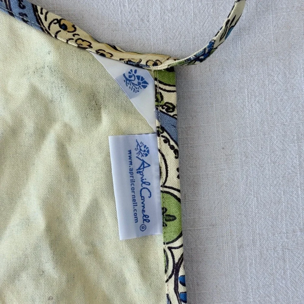 April Cornell Apron Womens One Size Blue Green Paisley Floral Cotton Kitchen